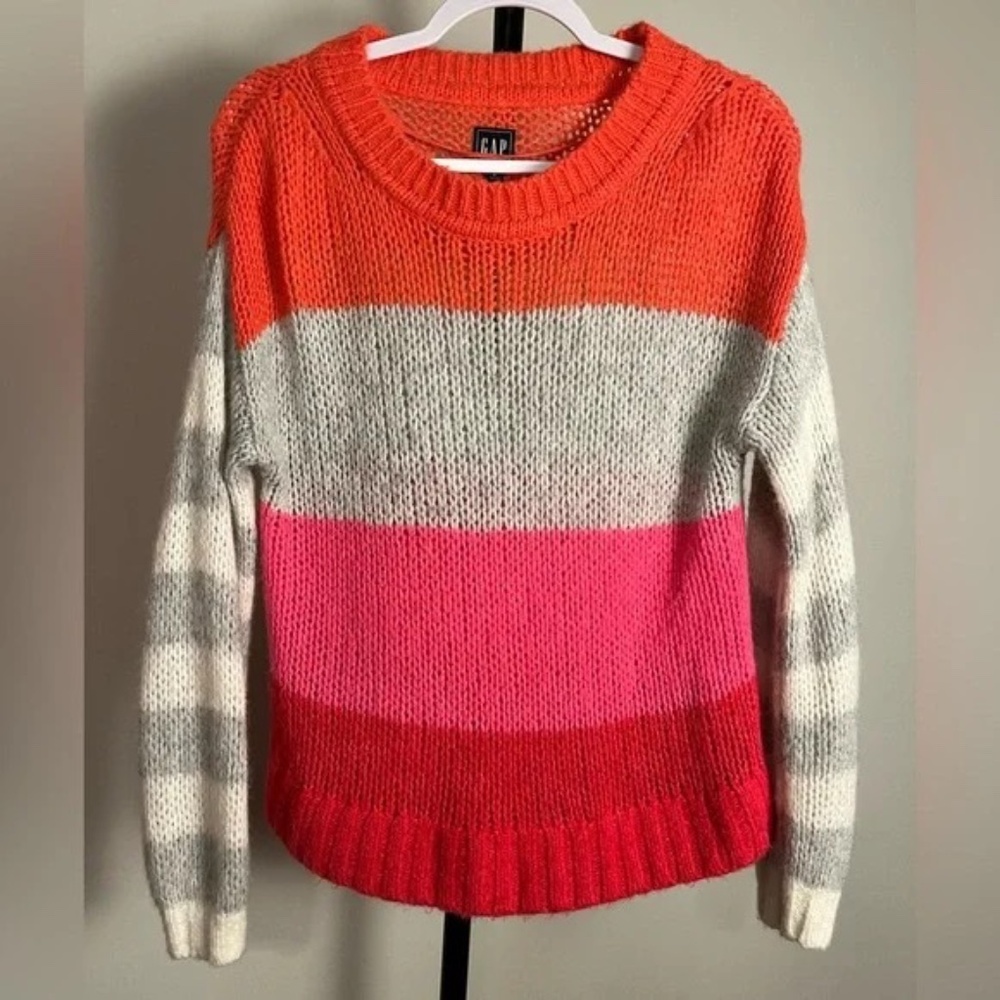 GAP Relaxed Alpaca Blend Colorful Striped Crew Neck Sweater Oversized Small